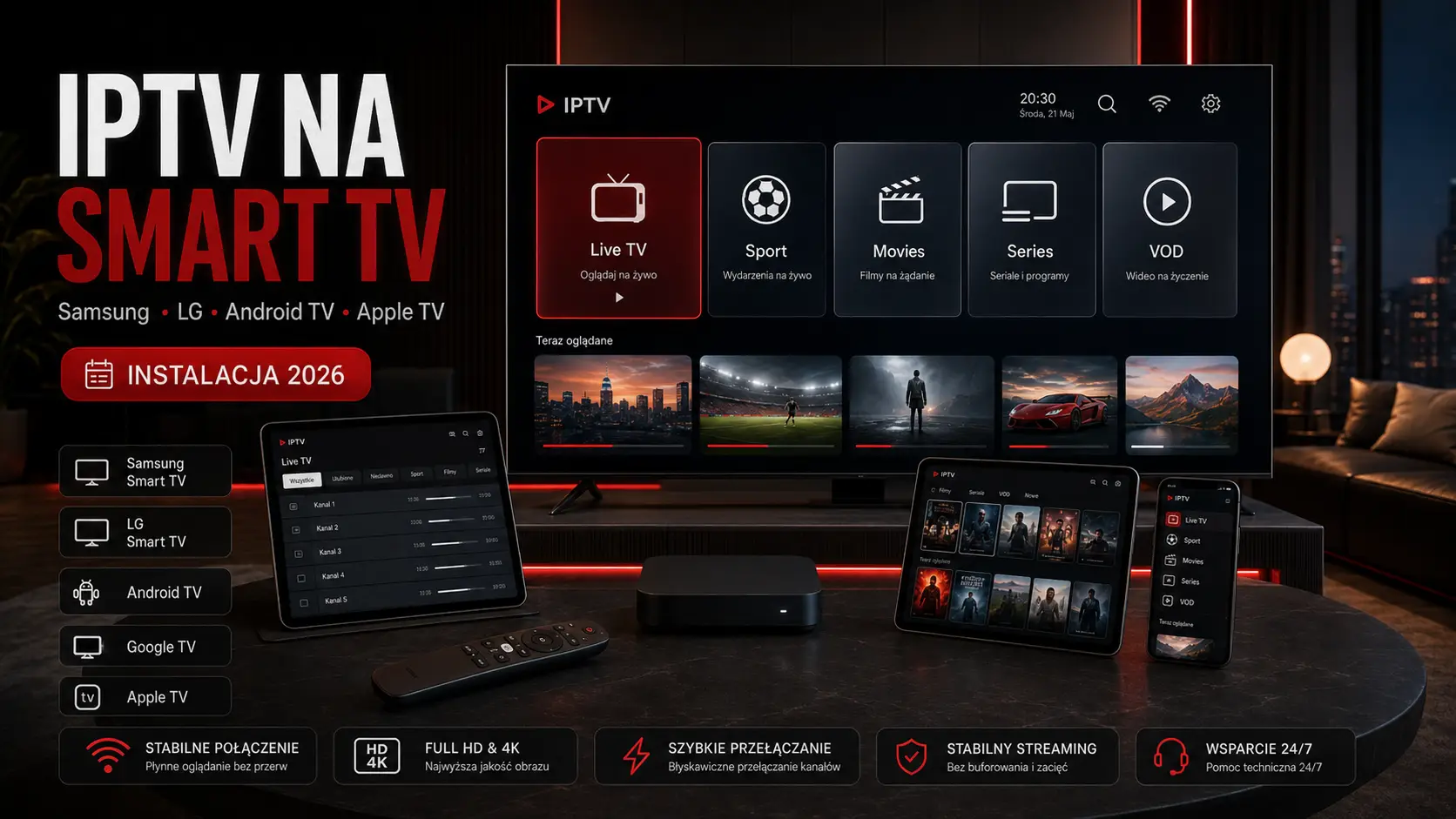 IPTV na Smart TV 2026 na Samsung LG Android TV i Apple TV